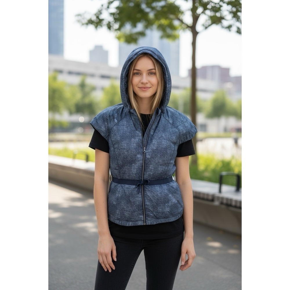 Lululemon🔥 Spring Fling 🤑Puffy Down Vest Blue‎ Sashiko Cross Hood 10